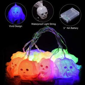 img 1 attached to 🎃 Spooky Skull Halloween String Lights: 10 LEDs Battery Operated, 2 Modes (Steady-on/Flash) – Perfect Decor for Patio, Garden, Gate, and Party!