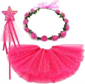 img 4 attached to 👗 BGFKS Hot Pink Girls Dress Up Tutu Skirt Set with Flower Crown Wreath Headband and Wand - Ages 1-3T