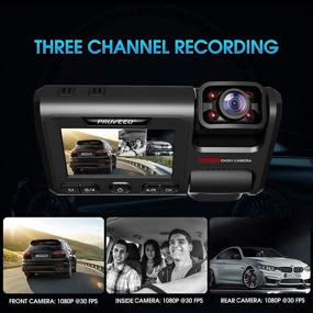 img 3 attached to 📹 Pruveeo D40 Triple Car Dash Cam - 3 Channel,1080P+1080P Inside Channel, Front Inside Three Way Triple, 3.0 inch LCD, Night Vision, Supercapacitor Support, 128GB Max Storage