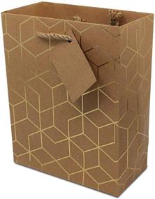 img 1 attached to 🛍️ Gold Geometric Print Gift Bags with Jute Handles - Medium Kraft Bags for Birthdays, Party Favors, Baby Shower, Bachelorette, Weddings, Holidays - Bulk Pack of 12, Size 7.5x3.5x9