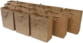 img 4 attached to 🛍️ Gold Geometric Print Gift Bags with Jute Handles - Medium Kraft Bags for Birthdays, Party Favors, Baby Shower, Bachelorette, Weddings, Holidays - Bulk Pack of 12, Size 7.5x3.5x9