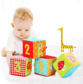 img 1 attached to 👶 Jam Lee My First Baby Soft Rattle Blocks - Infant Early Education Toys, Velvet Cloth Foam Grab and Stack Building Blocks Toy with Safety Mirror - Ideal for Ages 0-36 Months