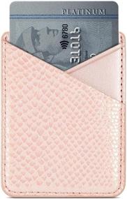 img 1 attached to 💼 LUVI Phone Card Holder Wallet: Stylish PU Leather Sticky Pocket Sleeve with Holographic Snake Skin Design for Back of Phone Case - Rose Gold