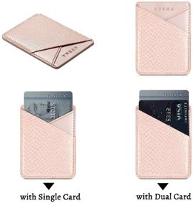 img 3 attached to 💼 LUVI Phone Card Holder Wallet: Stylish PU Leather Sticky Pocket Sleeve with Holographic Snake Skin Design for Back of Phone Case - Rose Gold