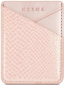 img 4 attached to 💼 LUVI Phone Card Holder Wallet: Stylish PU Leather Sticky Pocket Sleeve with Holographic Snake Skin Design for Back of Phone Case - Rose Gold