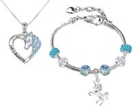 🦄 girls' jewelry set: unicorn gifts - unicorn heart necklace and charm bracelets - perfect gift for girls logo