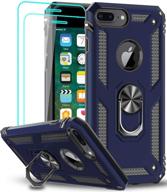 leyi iphone 8 plus case, iphone 7 plus case, iphone 6 plus case with tempered glass screen protector [2pack], military-grade phone cases featuring ring kickstand for iphone 6s plus - blue logo