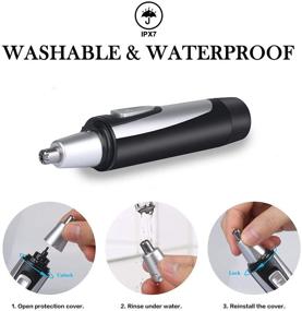 img 2 attached to 💦 Professional Water Resistant Ear, Nose, and Facial Hair Trimmer for Men and Women - Painless Dual Edge Blades, Battery-Operated with LED Light - BESTRONG Nose Hair Remover