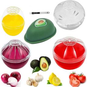 img 4 attached to Fridge Storage Bundle: Onion Garlic Lemon Avocado Keeper Holder, Yamesu BPA Free Tomato Vegetable Shaped Food Saver Containers - 5-piece Set with Brush