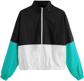 img 4 attached to SweatyRocks Womens Colorblock Drawstring Windbreaker Women's Clothing for Coats, Jackets & Vests