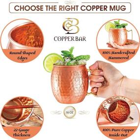 img 1 attached to 🍸 100% HANDCRAFTED Moscow Mule Copper Mugs - Set of 2 - 16 Oz - Premium Gift Set with Copper Straws, Shot Glass & Stirrer by Copper-Bar