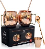 🍸 100% handcrafted moscow mule copper mugs - set of 2 - 16 oz - premium gift set with copper straws, shot glass & stirrer by copper-bar logo