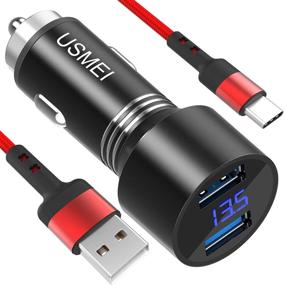 img 4 attached to 🔌 USMEI Dual USB Car Charger with Voltmeter, 36W QC3.0 USB Adapter + 3A USB Type C Cable for Galaxy S20/S20+ Ultra S10 S10E S9 S8 Note 10 9 8, Moto Z/Z2, LG G5/G6/V20/V30 (RED Braided)