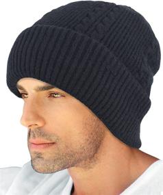 img 2 attached to Warm and Stylish Dahlia Men's Skullies & Beanies - Wool, Knit Winter Hat with Fleece Lining