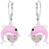 🐬 chanteur 925 sterling silver dolphin leverback earrings with swarovski elements - premium 8mm crystal and pink enamel design, ideal gift for kids and baby girls logo