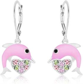 img 4 attached to 🐬 Chanteur 925 Sterling Silver Dolphin Leverback Earrings with Swarovski Elements - Premium 8MM Crystal and Pink Enamel Design, Ideal Gift for Kids and Baby Girls