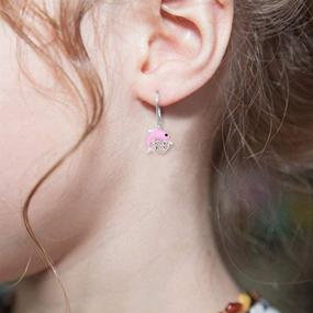 img 2 attached to 🐬 Chanteur 925 Sterling Silver Dolphin Leverback Earrings with Swarovski Elements - Premium 8MM Crystal and Pink Enamel Design, Ideal Gift for Kids and Baby Girls