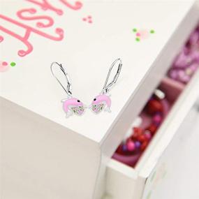 img 1 attached to 🐬 Chanteur 925 Sterling Silver Dolphin Leverback Earrings with Swarovski Elements - Premium 8MM Crystal and Pink Enamel Design, Ideal Gift for Kids and Baby Girls