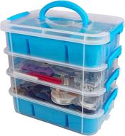 🔵 blue stackable storage container with 2 trays - bins & things craft storage - bead & art supply organizer box logo