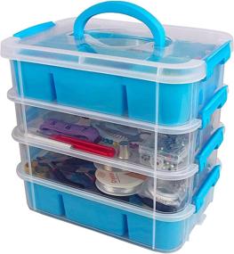 img 4 attached to 🔵 Blue Stackable Storage Container with 2 Trays - Bins & Things Craft Storage - Bead & Art Supply Organizer Box