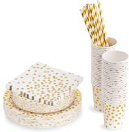 🎉 250 piece party plate and cup set with napkins and straws - disposable gold paper plates and decorations for engagement, birthday, anniversary, graduation, and any celebrations logo