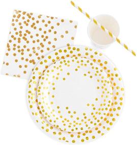 img 3 attached to 🎉 250 Piece Party Plate and Cup Set with Napkins and Straws - Disposable Gold Paper Plates and Decorations for Engagement, Birthday, Anniversary, Graduation, and Any Celebrations