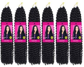 img 4 attached to 6-Pack Passion Twist Hair 18 Inch Bohemian Crochet Braids for Passion Twist Hair Extensions Water Wave Synthetic Crochet Hair 22 Strands/Pack (18" 6pcs, 1B)