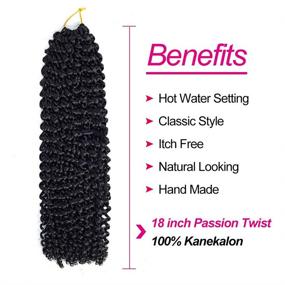 img 1 attached to 6-Pack Passion Twist Hair 18 Inch Bohemian Crochet Braids for Passion Twist Hair Extensions Water Wave Synthetic Crochet Hair 22 Strands/Pack (18" 6pcs, 1B)