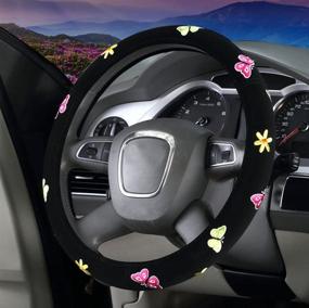 img 1 attached to 🦋 Mayco Bell Embroidered Cute Car Steering Wheel Cover for Women, Butterfly Design