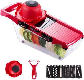 img 4 attached to 🔪 VARIPOWDER 8-in-1 Mandoline Slicer: Ultimate Vegetable Spiralizer and Multipurpose Kitchen Tool - Red