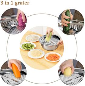 img 2 attached to 🧀 Sumerflos 3-in-1 Stainless Steel Cheese Grater Basket Drain with 11" Basin - Vegetable Cutter Julienne Grater for Kitchen, Fruit & Veg Washing, and Cooking