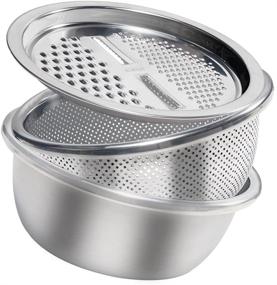 img 4 attached to 🧀 Sumerflos 3-in-1 Stainless Steel Cheese Grater Basket Drain with 11" Basin - Vegetable Cutter Julienne Grater for Kitchen, Fruit & Veg Washing, and Cooking