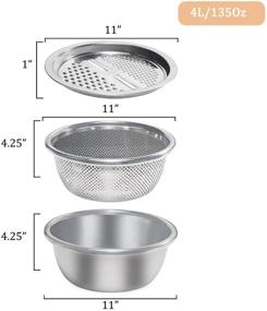 img 3 attached to 🧀 Sumerflos 3-in-1 Stainless Steel Cheese Grater Basket Drain with 11" Basin - Vegetable Cutter Julienne Grater for Kitchen, Fruit & Veg Washing, and Cooking