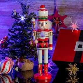 img 1 attached to 🍓 Strawberry Toy Soldier Nutcracker - Wooden Hat adorned with Cupcake Scepter, King Theme Figurine for Christmas Decoration, Holiday Ornament