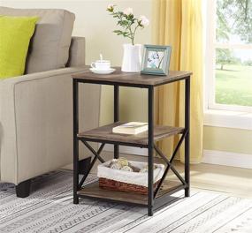 img 2 attached to Brown Metal X-Design Chair Side End Table with Reclaimed Weathered Finish and 3-Tier Shelf