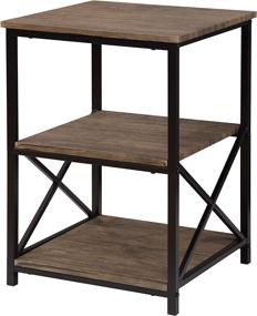 img 1 attached to Brown Metal X-Design Chair Side End Table with Reclaimed Weathered Finish and 3-Tier Shelf