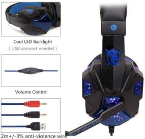 img 2 attached to Gaming Headset with Noise-Canceling Microphone, Surround Sound Stereo, LED Light | Compatible with Laptop, Cellphone, PS4, Xbox One, etc. | Wired 3.5mm Gaming Headphones with Volume Control (Black/Blue)