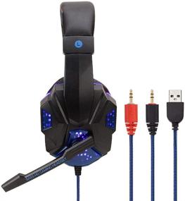 img 3 attached to Gaming Headset with Noise-Canceling Microphone, Surround Sound Stereo, LED Light | Compatible with Laptop, Cellphone, PS4, Xbox One, etc. | Wired 3.5mm Gaming Headphones with Volume Control (Black/Blue)