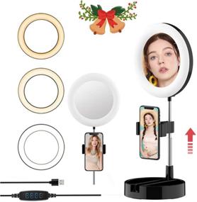 img 4 attached to 🌟 Black Foldable LED Desk Lamp | Dimmable Selfie Ring Light with Phone Holder | Extendable Makeup Mirror Stand for Phone make-up | Perfect for TikTok, YouTube Video Recording, Vlogging and Live Streaming