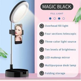 img 1 attached to 🌟 Black Foldable LED Desk Lamp | Dimmable Selfie Ring Light with Phone Holder | Extendable Makeup Mirror Stand for Phone make-up | Perfect for TikTok, YouTube Video Recording, Vlogging and Live Streaming