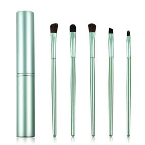 img 4 attached to 💄 5Pcs Makeup Brushes Set, Premium Synthetic Soft Bristles Cosmetic Brush Kit with Portable Eye Brushes, Eye Makeup Brush, Eyeliner Brush, and Angled Brush for Women & Girls (Green)