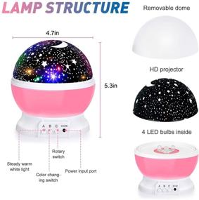img 2 attached to 🌙 360 Degree Rotation Baby Night Lights with Moon Projector - 4 LED Bulbs, 8 Color Changing Lights, Romantic Night Lighting Lamp - Perfect Unique Gifts for Birthday, Nursery, Women, Children, Kids, and Baby