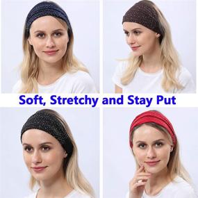 img 3 attached to 🧣 Wide Cotton Headbands Bandana for Women - Elastic Soft Thick Headbands with Rhinestone for Yoga, Running, Turban Headwraps - Fashion Hair Accessories, Pack of 4 (Burgundy Red, Black, Navy, Dark Grey)