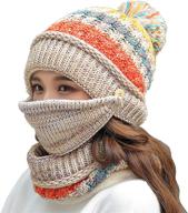 🧣 warm winter ski hat set: fanzero womens girls knit beanie scarf mask with fleece lining and pompom logo