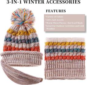 img 3 attached to 🧣 Warm Winter Ski Hat Set: FANZERO Womens Girls Knit Beanie Scarf Mask with Fleece Lining and Pompom