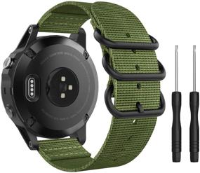 img 4 attached to MoKo зеленый армейский ремешок для Garmin Fenix 6 Pro и других - тонкий плетеный нейлоновый ремешок с металлической пряжкой.