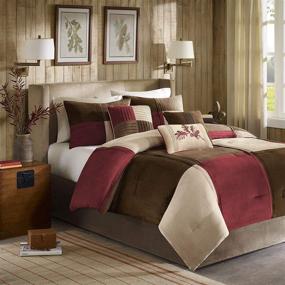 img 4 attached to 🛏️ Madison Park Cozy Comforter Set - Casual Blocks Design | All Season | Queen (90 in x 90 in) | Red Brown | 7 Piece