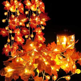 img 4 attached to 🎃 Thanksgiving Pumpkin Lights Fall Decorations Maple Leaves String Lights - 20 ft 60 LED Battery Operated Fall Garland for Indoor Home Outdoor Halloween Fall Decor Holiday