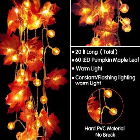 img 3 attached to 🎃 Thanksgiving Pumpkin Lights Fall Decorations Maple Leaves String Lights - 20 ft 60 LED Battery Operated Fall Garland for Indoor Home Outdoor Halloween Fall Decor Holiday