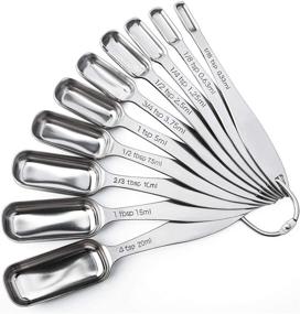 img 4 attached to FANGSUN Stainless Steel Narrow Measuring Spoons - Set of 10, Heavy Duty Metal Spoons with Engraved Measurements, Long Handle Design Perfect for Dry or Liquid Ingredients, Fits Effortlessly in Spice Jars